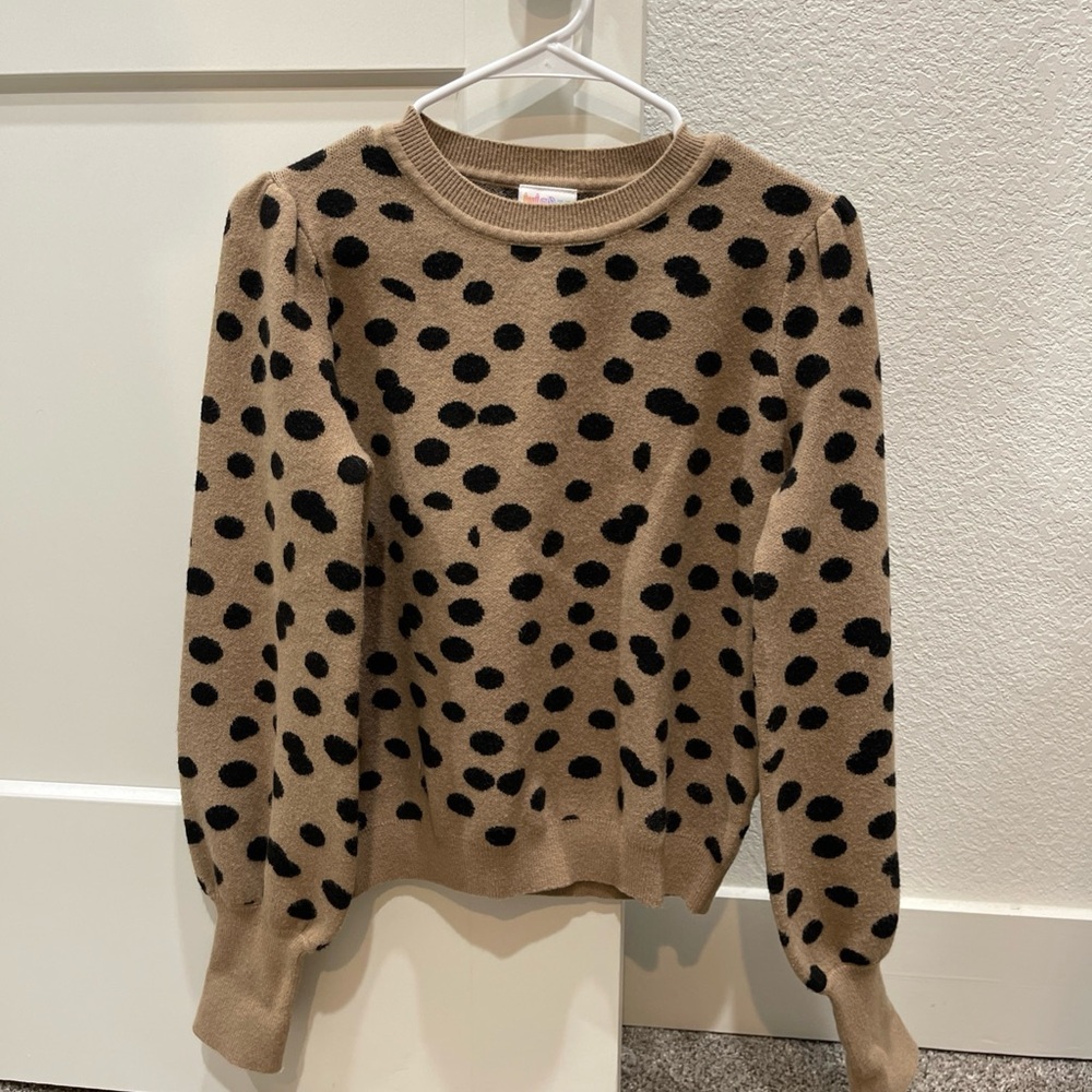 LuLaRoe Tan and Black Polka Dot Sweater